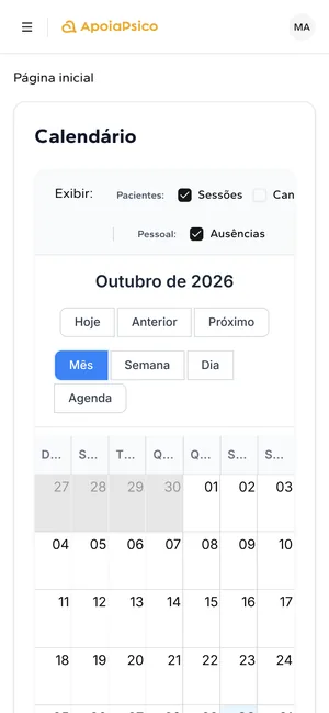 A mesma agenda aberta no celular.